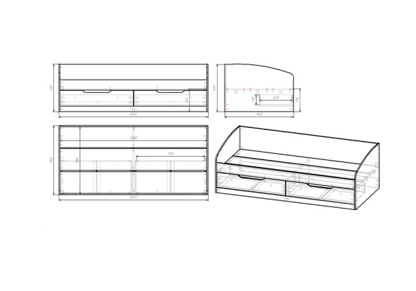 Кровать-тахта Rich дуб крафт золотой / миндаль / глиняный серый