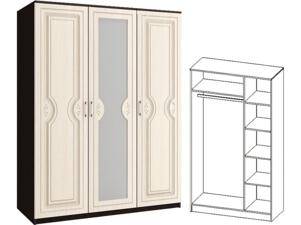 Шкаф Зара 3-х Створчатый МДФ ЗШ-03 (1,5х2,02х0,51)/Разные Цвета 