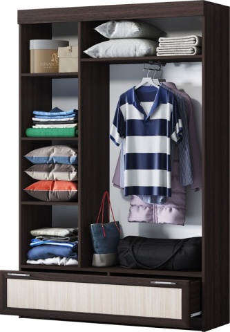 Шкаф-Купе №1 Венге/Ясень Шимо Светлый (Ш-1300 х В-2100 х Г-440 мм)