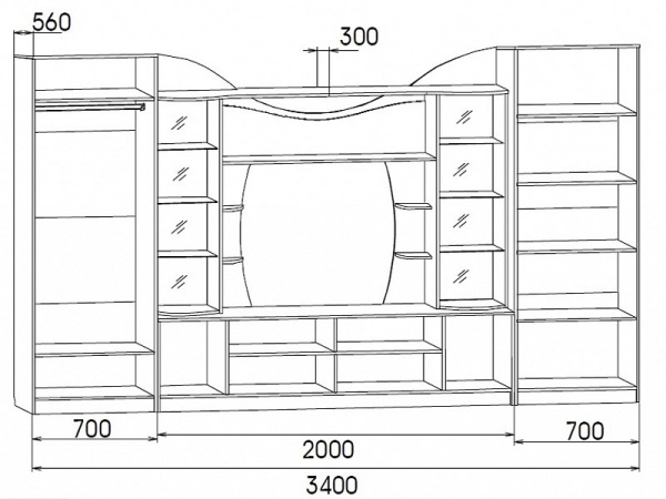 Гостиная Гамбург-15 (Ш-3400 х В-2200 х Г-540 мм)/Разные Цвета