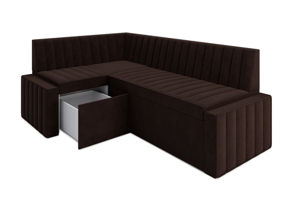 Кухонный угловой диван дельфин Вермут микровелюр коричневый